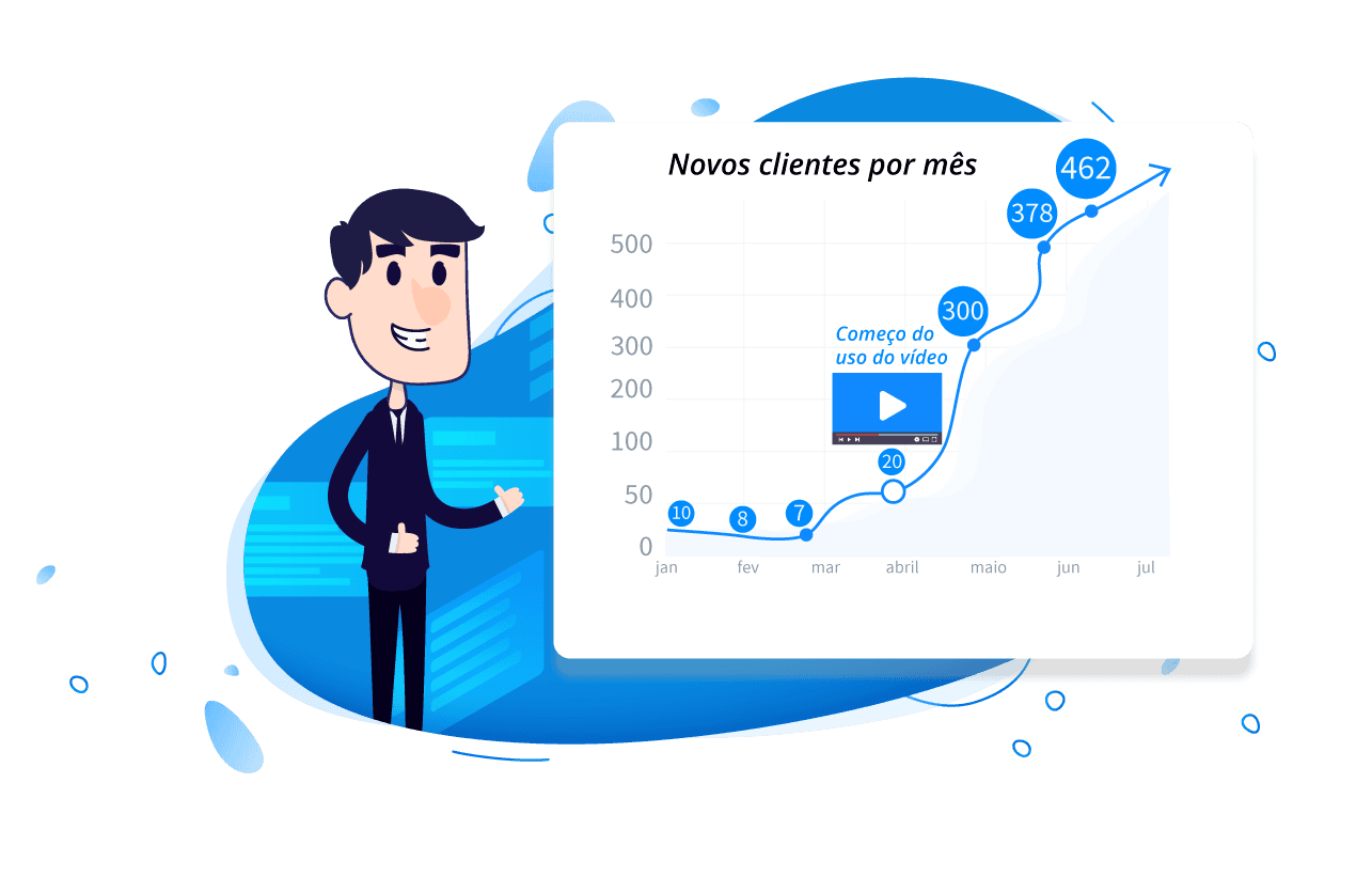 Ilustração de personagem com gráfico de crescimento