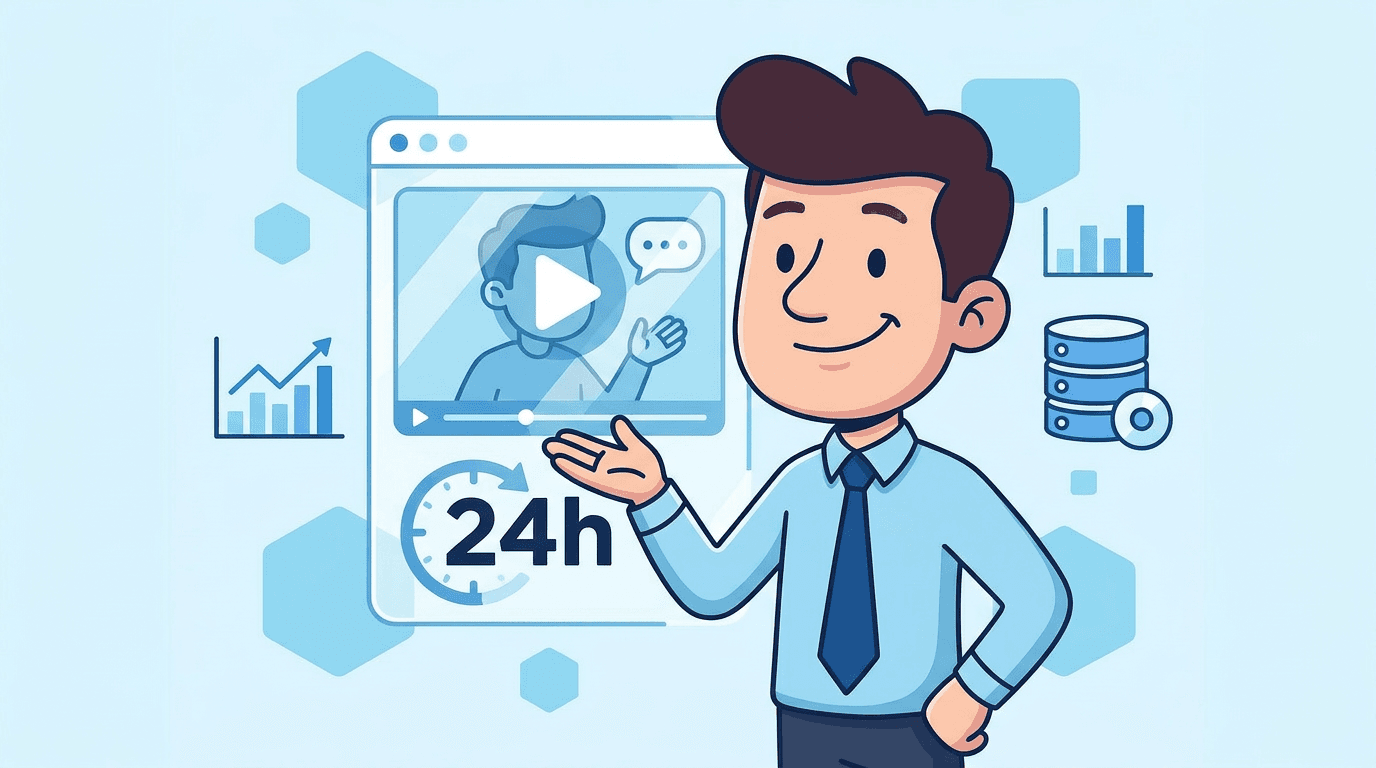 Um vendedor trabalhando 24 horas por dia pela sua empresa com video explicativo